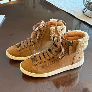UGG Tan High-Top Sneakers with Shearling Lining